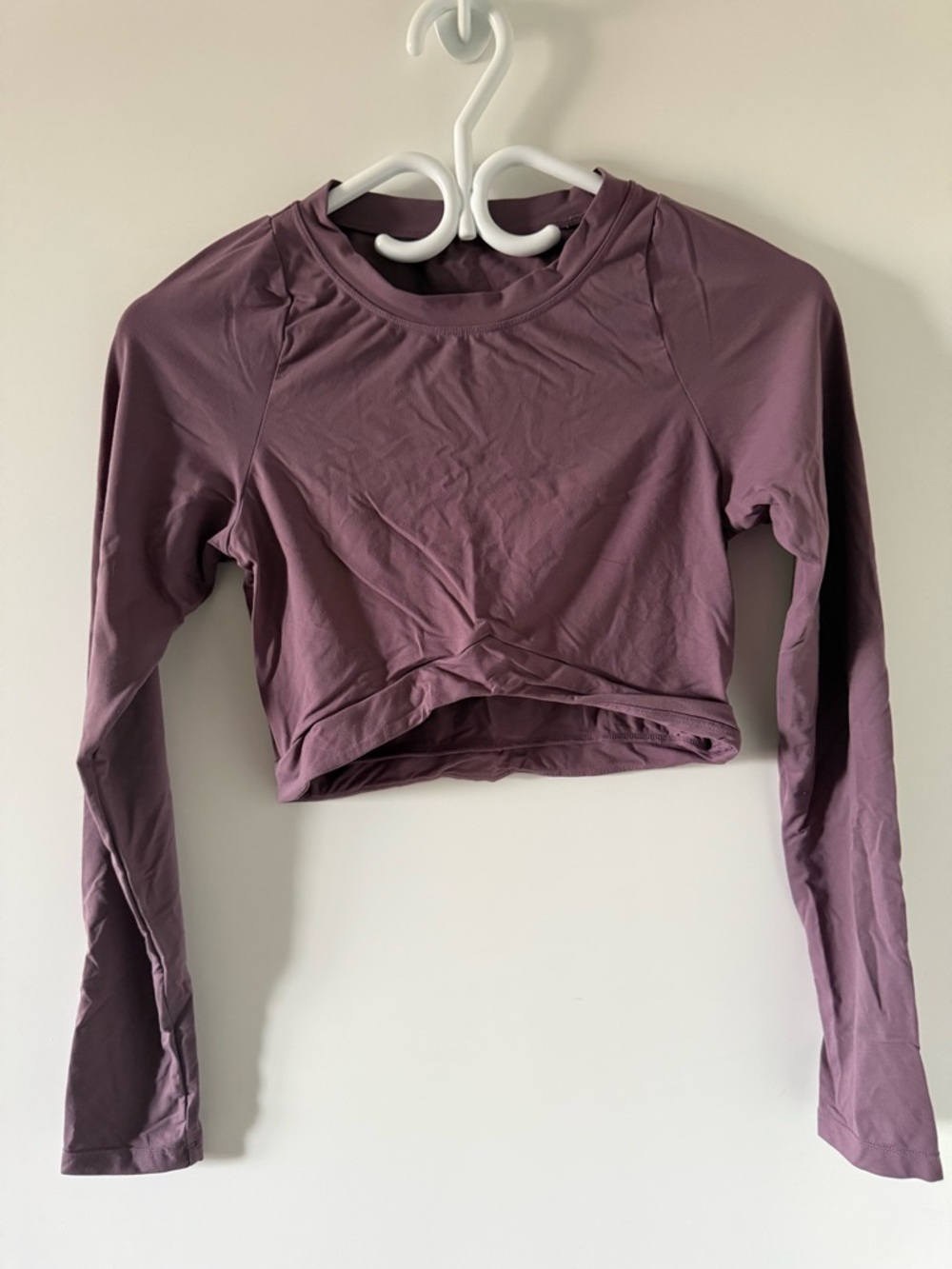 Alphalete Cropped Long-Sleeve Top in Mauve Plum